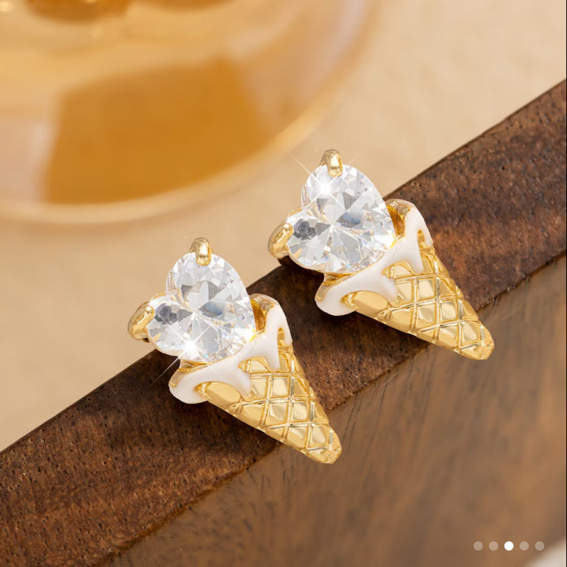 Crystal Heart Ice Cream Cone Earrings