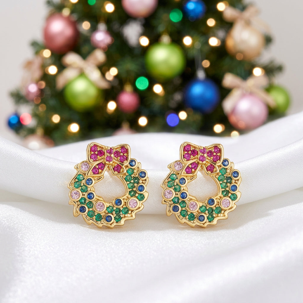 Pastel Pavé Christmas Wreath Earrings