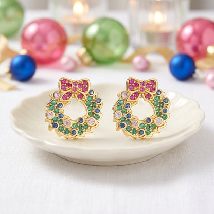 Pastel Pavé Christmas Wreath Earrings
