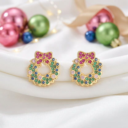 Pastel Pavé Christmas Wreath Earrings