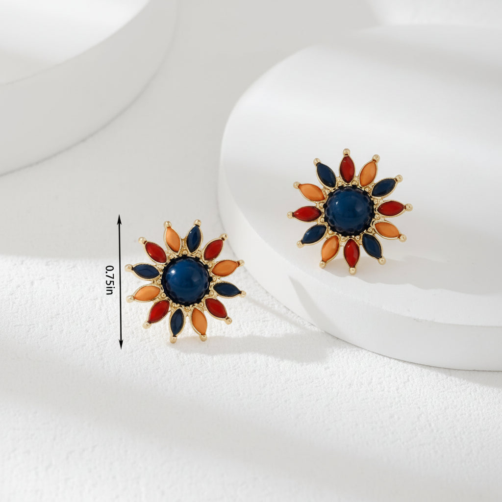 Multicolor Petal Flower Earringson a white background with dimensions