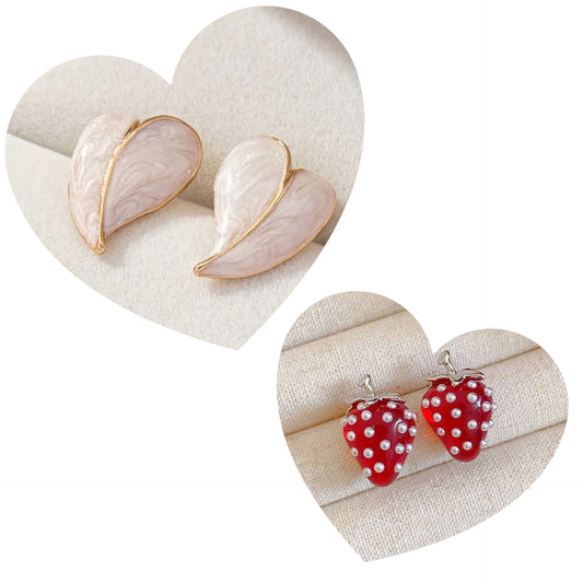 Pearl Mirage Heart and Strawberry Pearl Earrings Bundle
