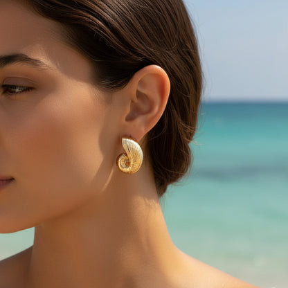 Gold Nautilus Shell Statement Earrings