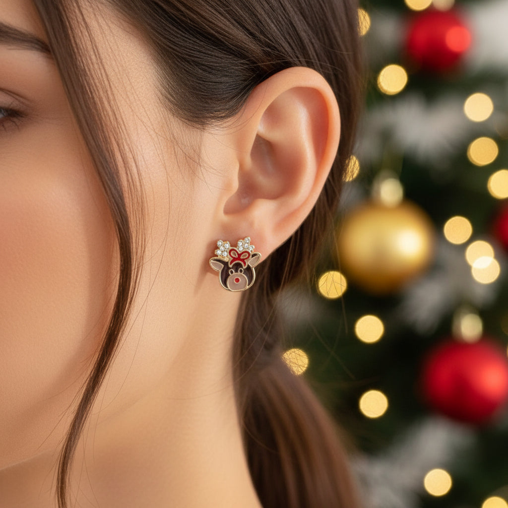 Crystal Reindeer Bow Earrings