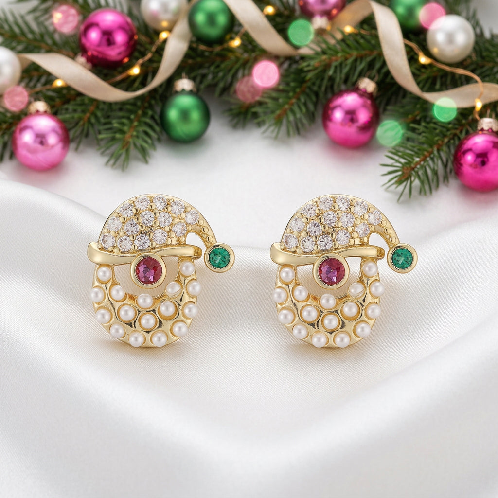 Pearl & Pavé Santa Earrings
