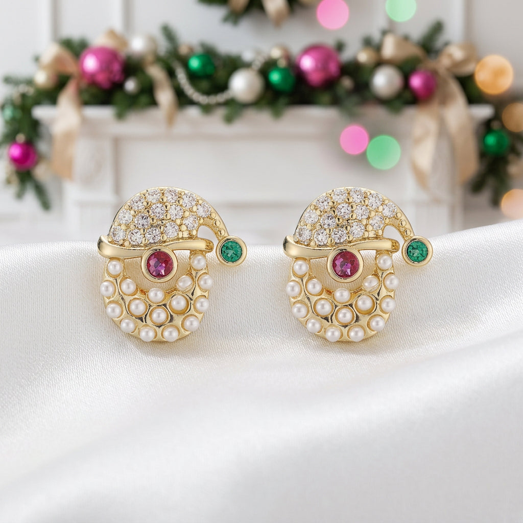 Pearl & Pavé Santa Earrings
