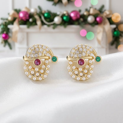 Pearl & Pavé Santa Earrings