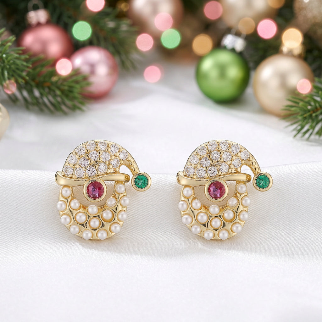 Pearl & Pavé Santa Earrings