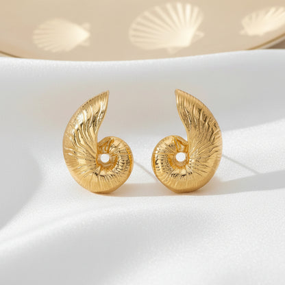 Gold Nautilus Shell Statement Earrings