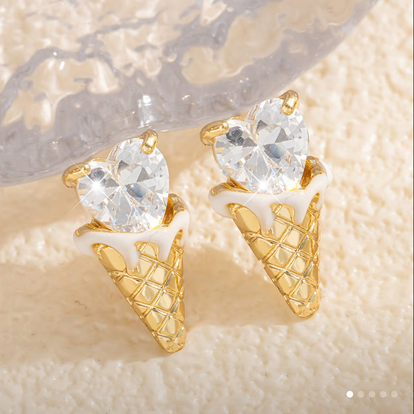 Crystal Heart Ice Cream Cone Earrings