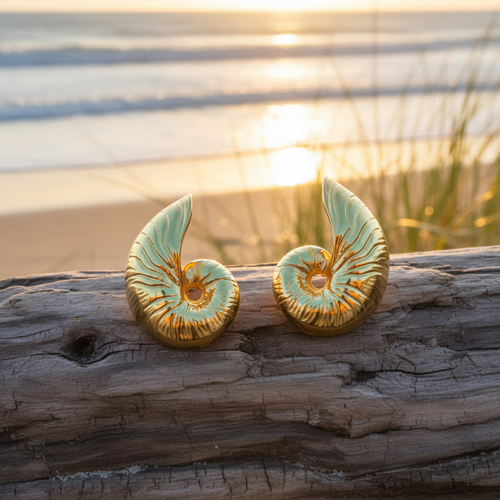 Gold Nautilus Shell Statement Earrings