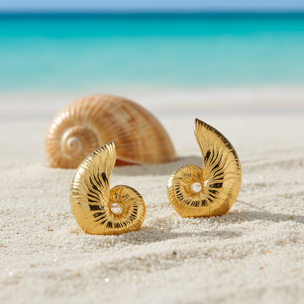 Gold Nautilus Shell Statement Earrings