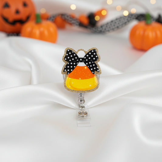 Candy Corn Bow Badge Reel
