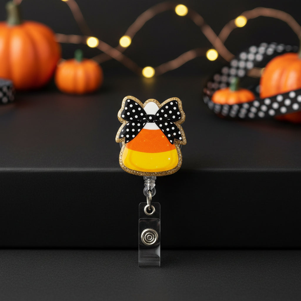 Candy Corn Bow Badge Reel