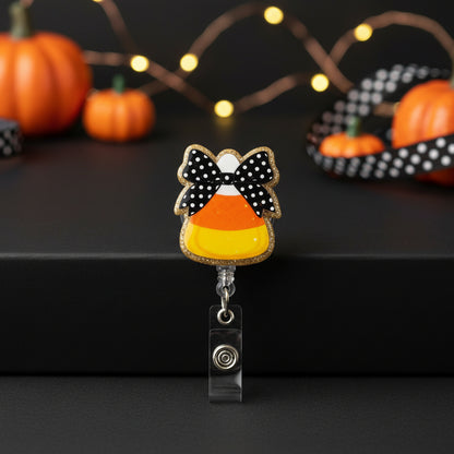 Candy Corn Bow Badge Reel