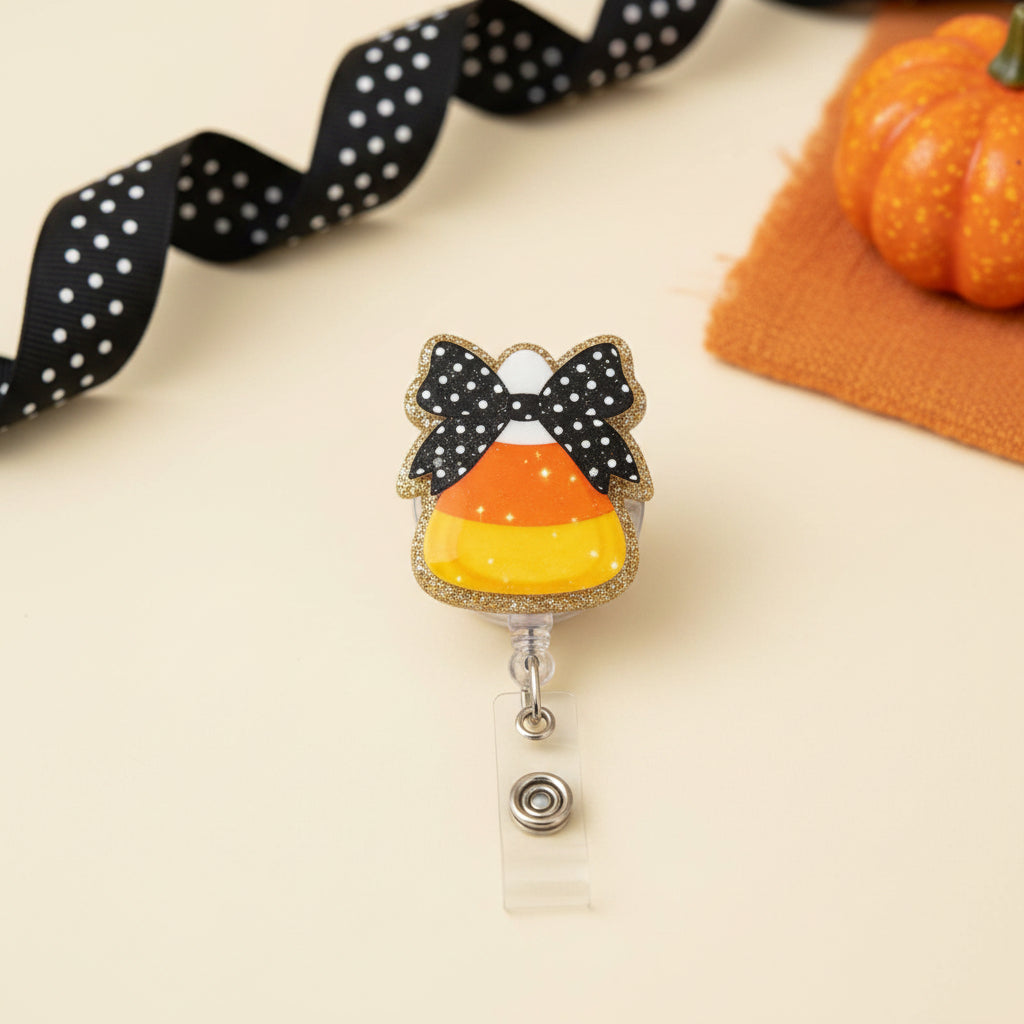 Candy Corn Bow Badge Reel