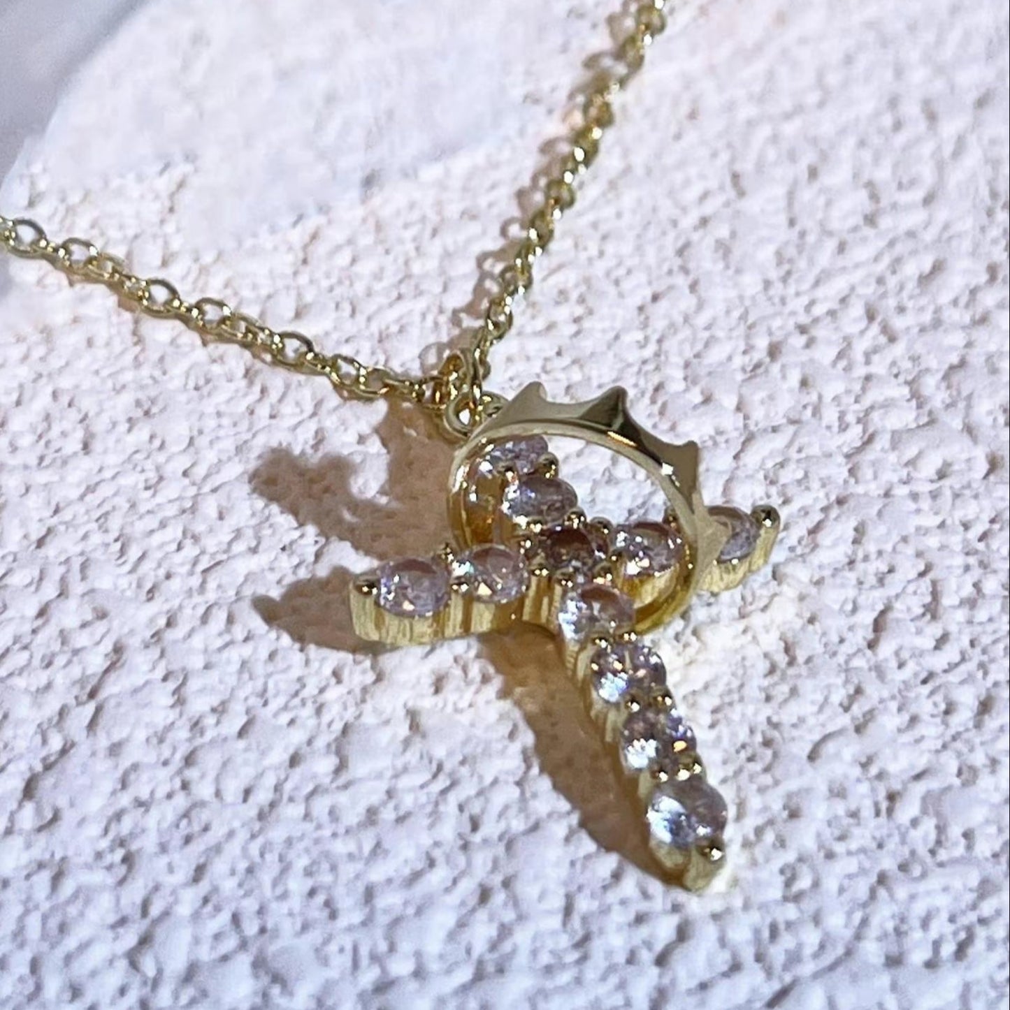 Gold Cross Crown Faith Necklace