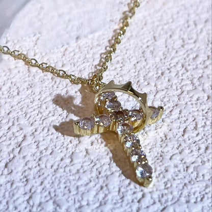 Gold Cross Crown Faith Necklace