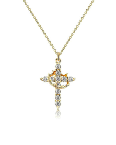 Gold Cross Crown Faith Necklace