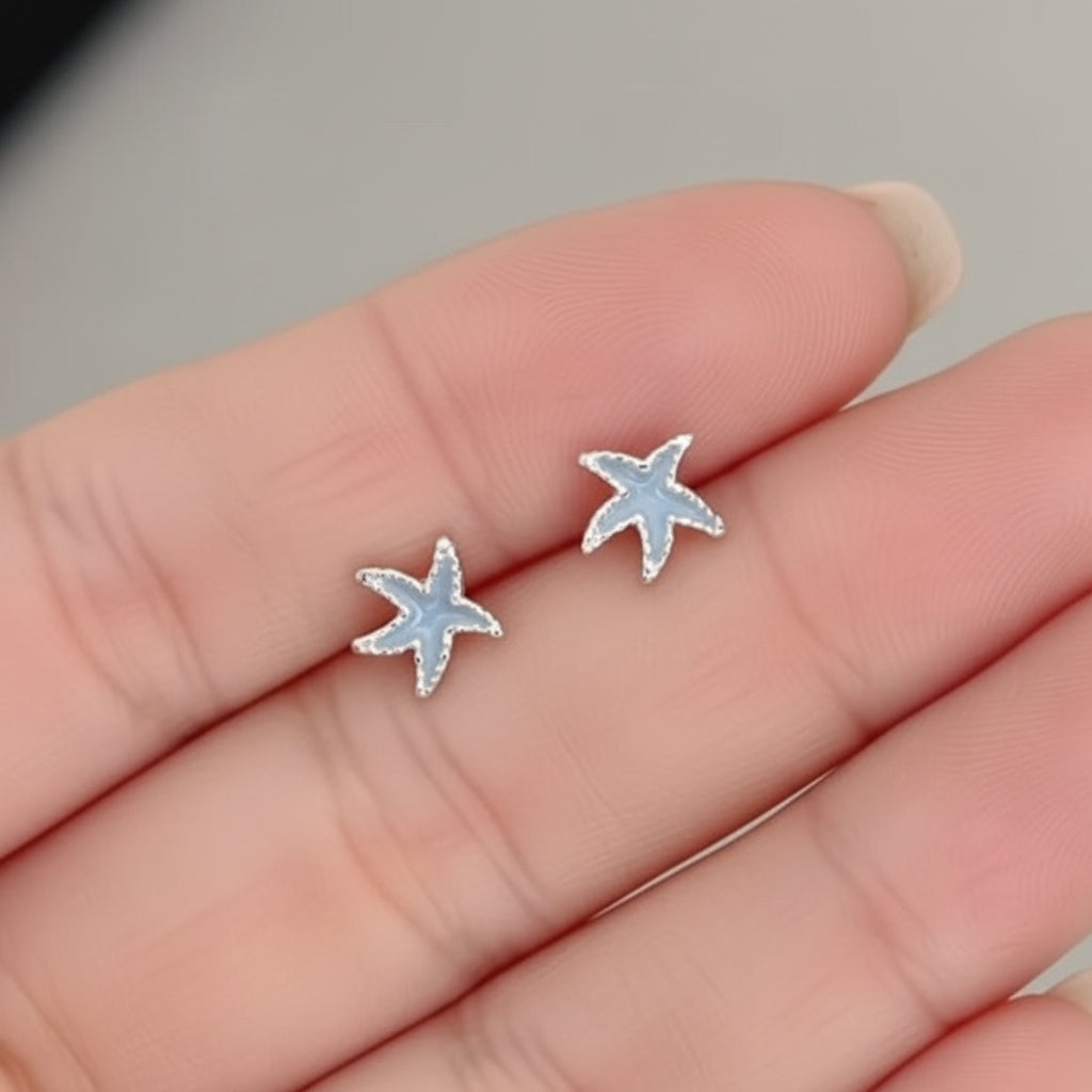 Mini Blue Starfish Earrings