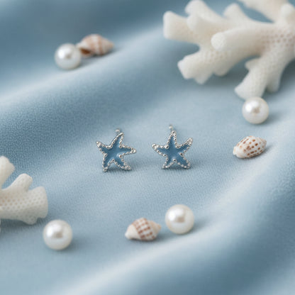 Mini Blue Starfish Earrings