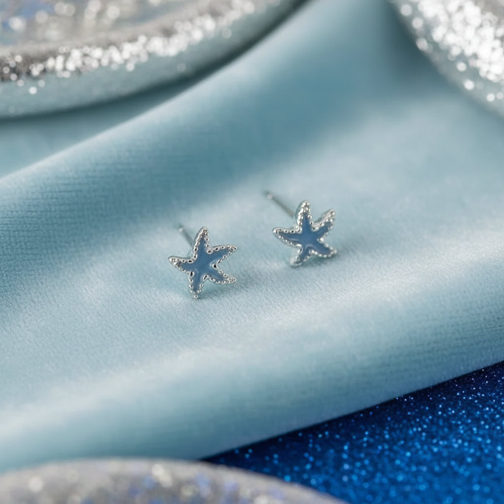 Mini Blue Starfish Earrings