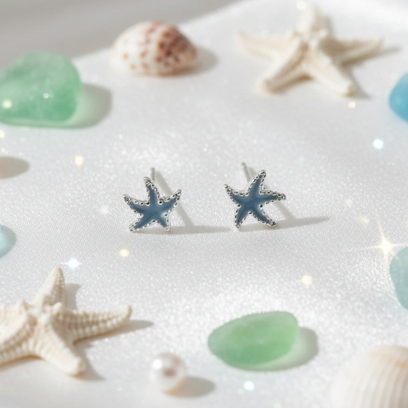 Mini Blue Starfish Earrings
