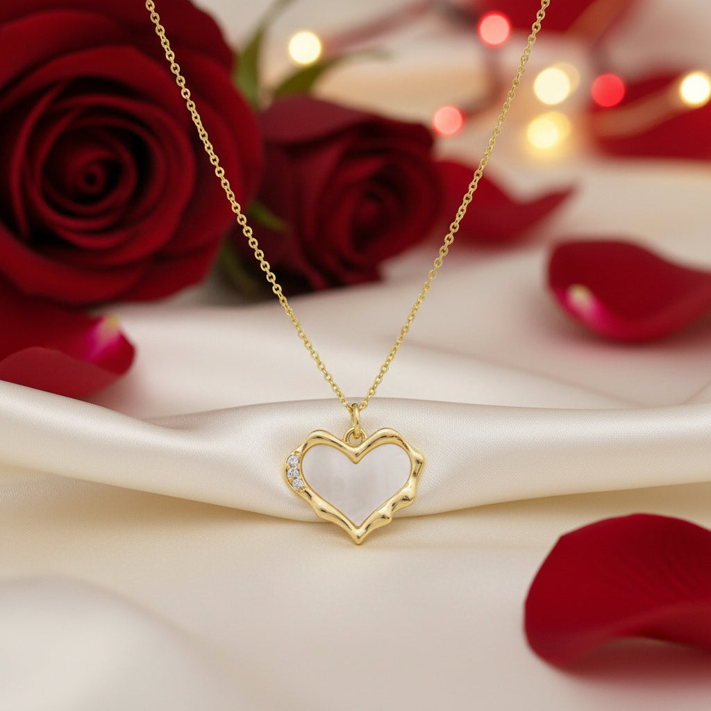 Gold Heart Mother of Pearl Necklace