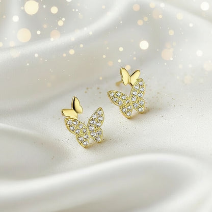 Petite Double Butterfly Gold Zircon Earrings