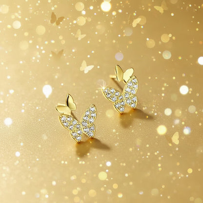 Petite Double Butterfly Gold Zircon Earrings