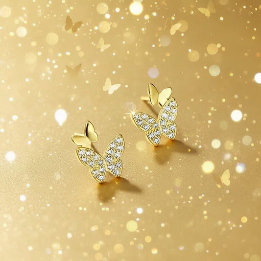 Petite Double Butterfly Gold Zircon Earrings