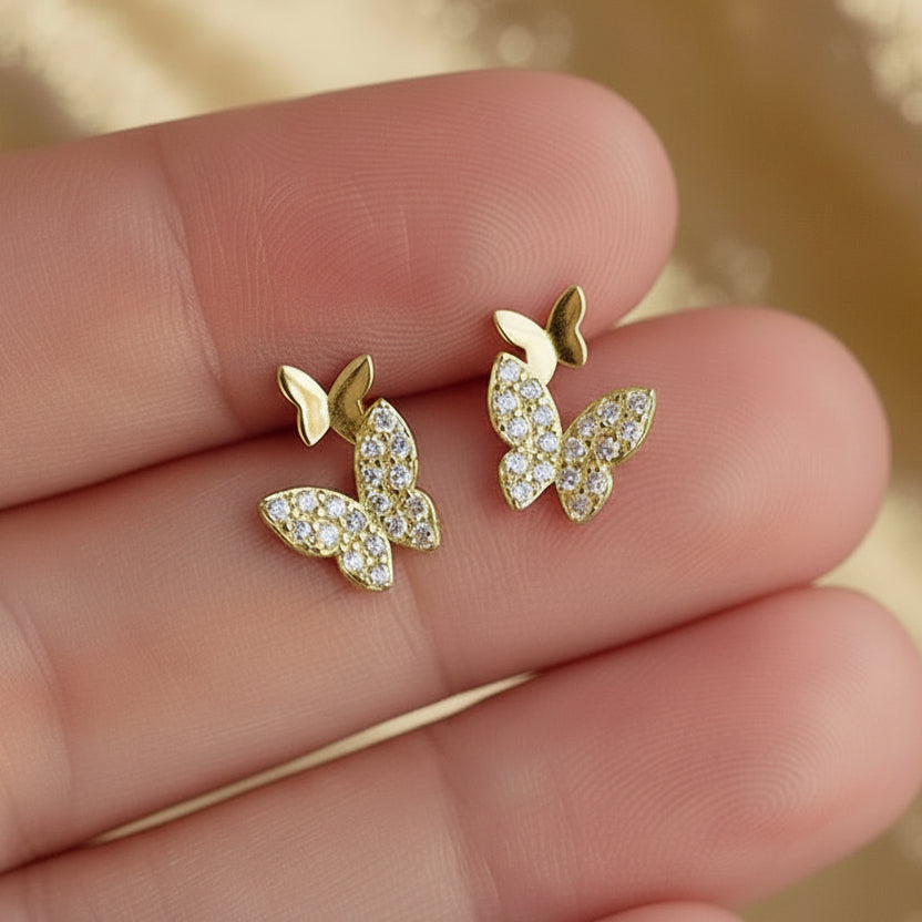 Petite Double Butterfly Gold Zircon Earrings