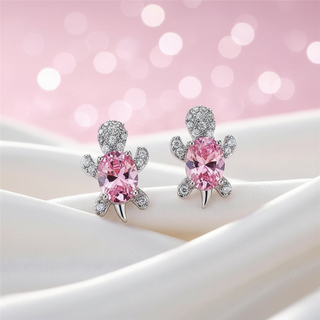 Pink Crystal Turtle Earrings