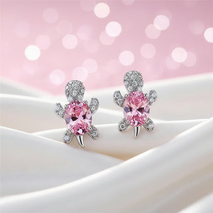 Pink Crystal Turtle Earrings