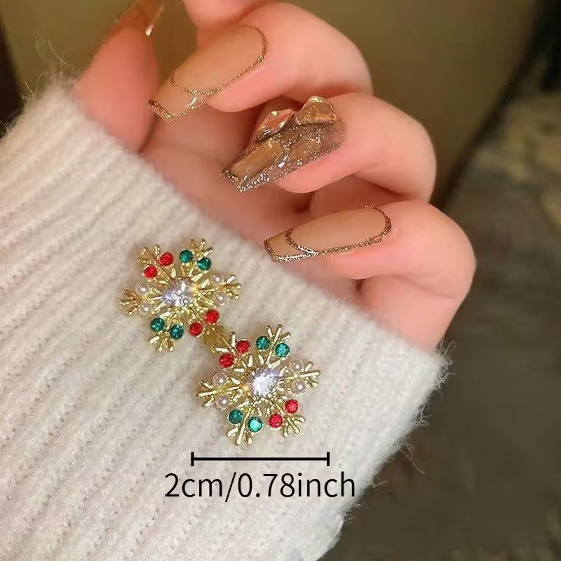 Gold Gemstone Snowflake Earrings with measurements