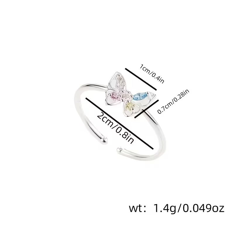 Pastel Butterfly Adjustable Ring, shown with measurements on a white background.