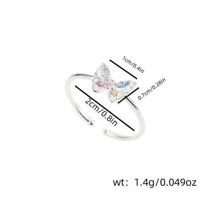 Pastel Butterfly Adjustable Ring, shown with measurements on a white background.