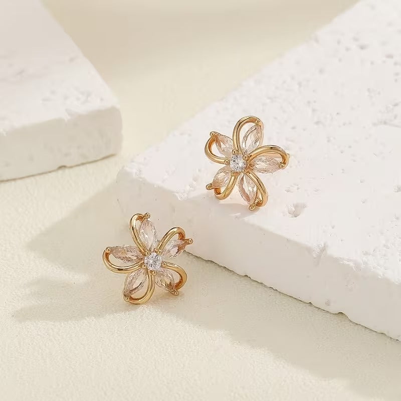 Gold Crystal Flower Earrings