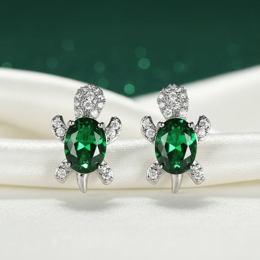 Emerald Green Crystal Turtle Earrings