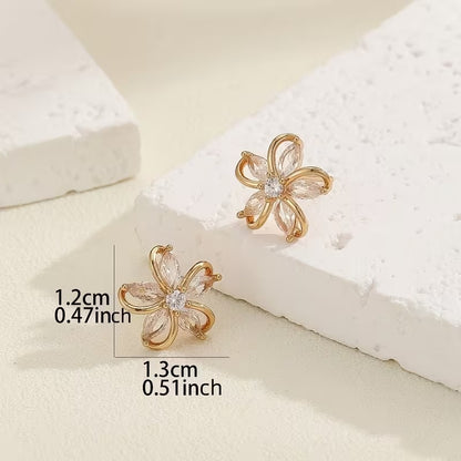 Gold Crystal Flower Earrings