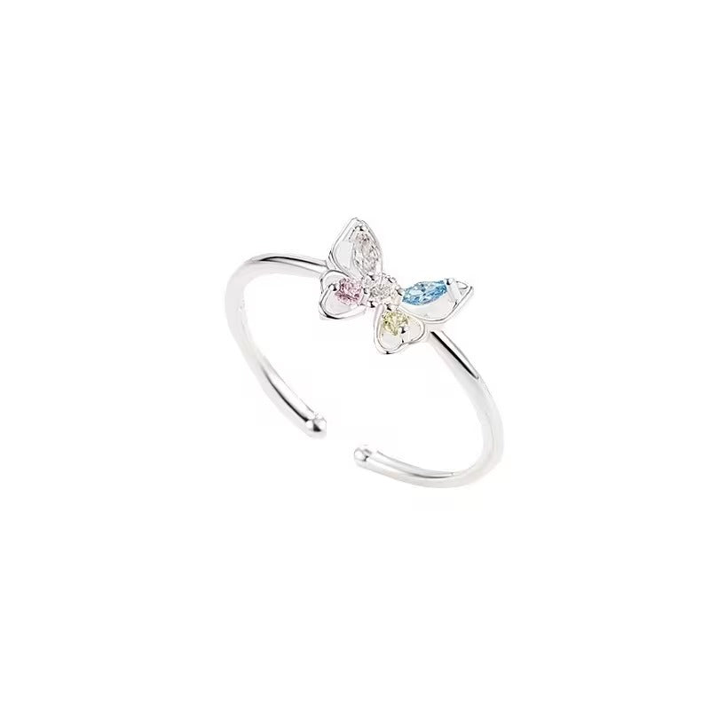 Pastel Butterfly Adjustable Ring on a white background