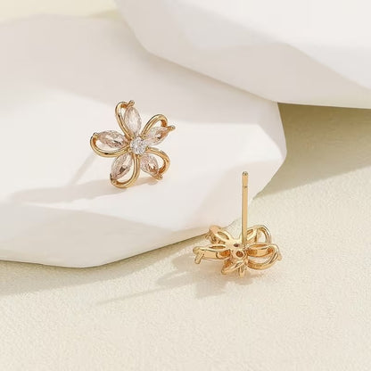 Gold Crystal Flower Earrings