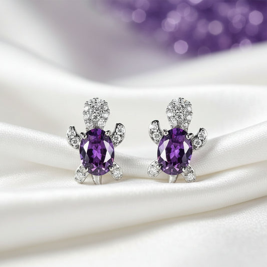 Purple Crystal Turtle Earrings