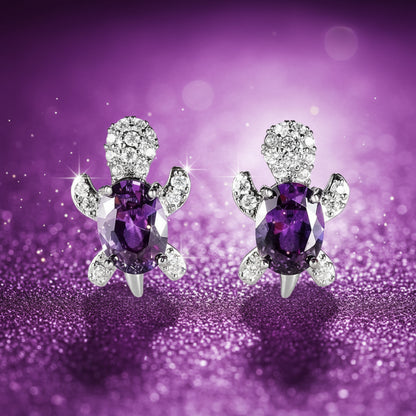 Purple Crystal Turtle Earrings