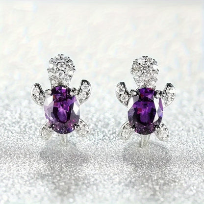 Purple Crystal Turtle Earrings
