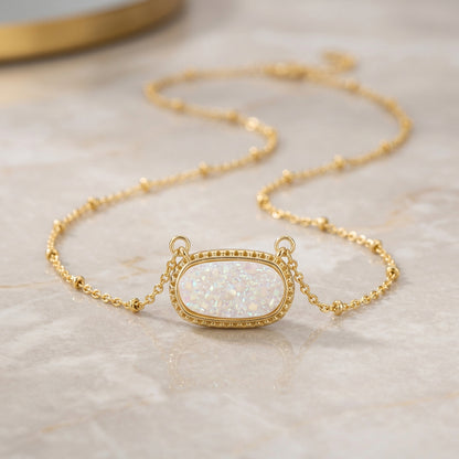 White Opal Druzy Gold Necklace