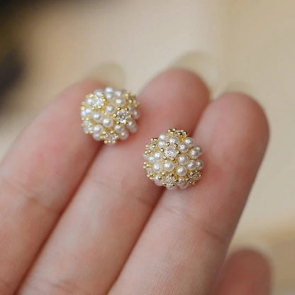Mini Pearl CZ Cluster Earrings