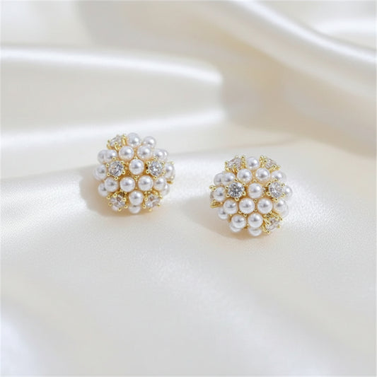 Mini Pearl CZ Cluster Earrings