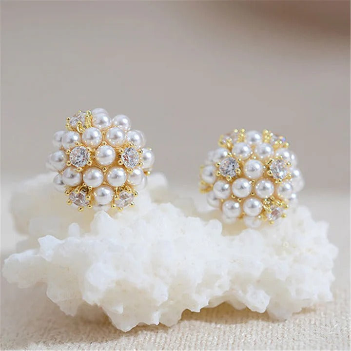 Mini Pearl CZ Cluster Earrings