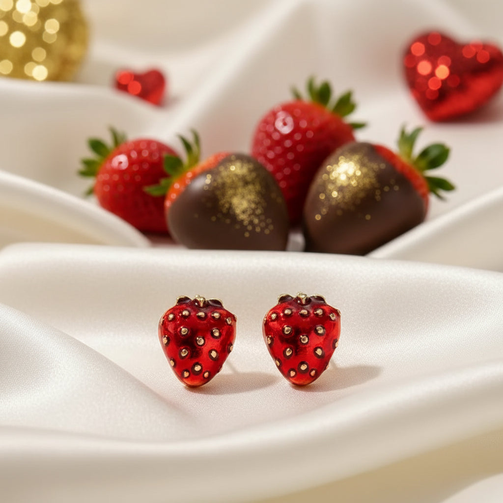 Ruby Red Strawberry Earrings